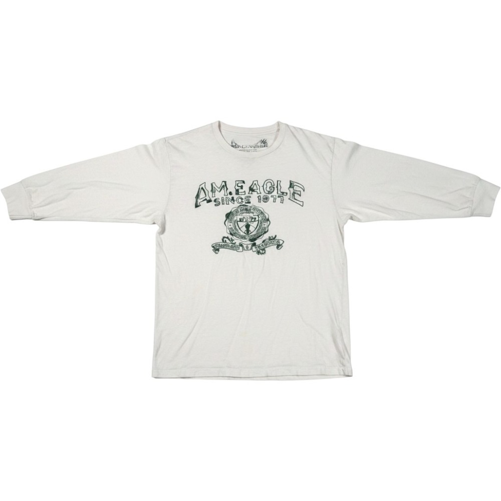 Y2K American Eagle Mens Cream Graphic Long Sleeve T-Shirt Size Medium